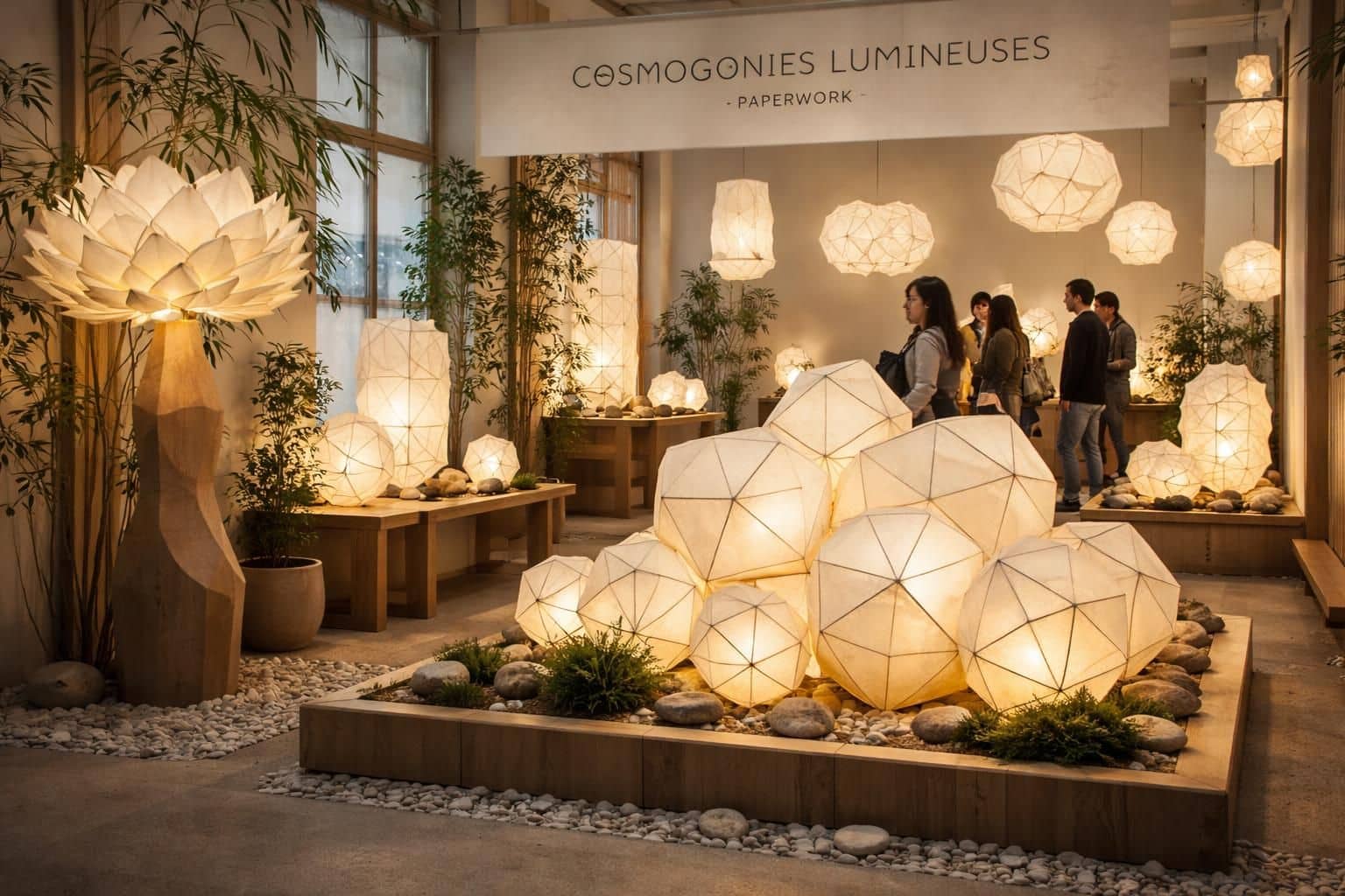 d&eacute;couvrez cosmogonies lumineuses, une s&eacute;rie captivante de structures en papier alliant art et lumi&egrave;re pour cr&eacute;er des &oelig;uvres fascinantes et po&eacute;tiques.