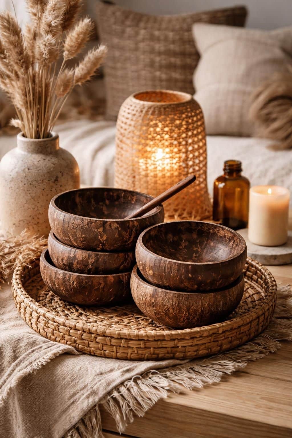 d&eacute;couvrez comment la noix de coco, mat&eacute;riau &eacute;cologique et durable, s'invite dans le design d'int&eacute;rieur pour allier nature et style.